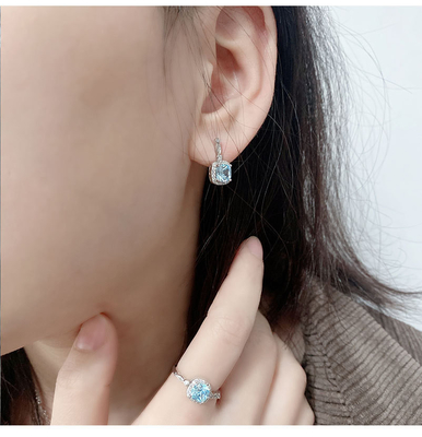 S925 Sterling Silver Ocean Heart Blue Gem European and American Fashion Jewelry Set