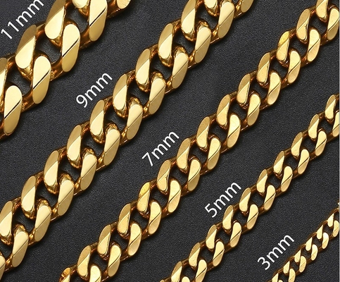 24 Inch Men's Round Miami Cuban Link Chain Necklace in Gold Tone Stainless Steel