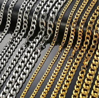 24 Inch Men's Round Miami Cuban Link Chain Necklace in Gold Tone Stainless Steel
