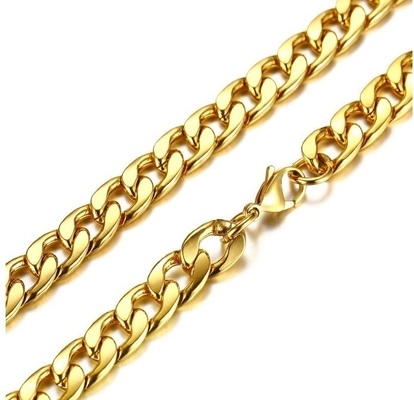 24 Inch Men's Round Miami Cuban Link Chain Necklace in Gold Tone Stainless Steel