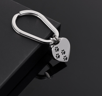 Stainless Steel Cremation Urn Paw Print Heart Key Ring for Memorial Jewelry and OEM/ODM