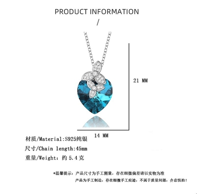 Gold Plated Heart-Shaped S925 Sterling Silver Necklace for European and American Women