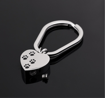 Stainless Steel Cremation Urn Paw Print Heart Key Ring for Memorial Jewelry and OEM/ODM