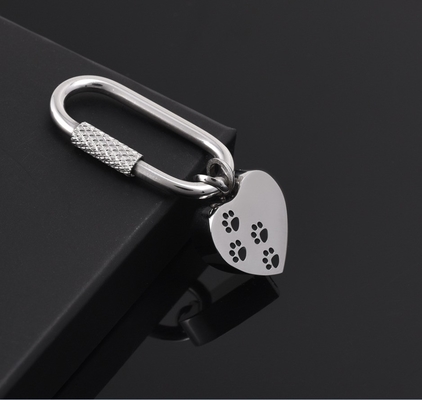 Stainless Steel Cremation Urn Paw Print Heart Key Ring for Memorial Jewelry and OEM/ODM