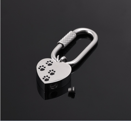 Stainless Steel Cremation Urn Paw Print Heart Key Ring for Memorial Jewelry and OEM/ODM