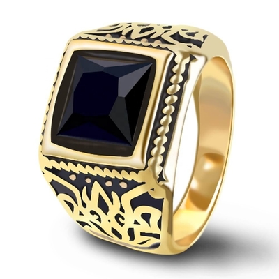 Jewelry Type Rings Stainless Steel Black Gemstone Ring for Men in Europe or America