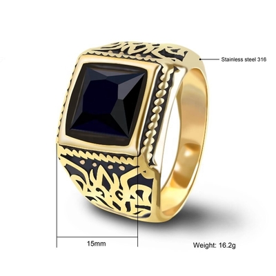 Jewelry Type Rings Stainless Steel Black Gemstone Ring for Men in Europe or America