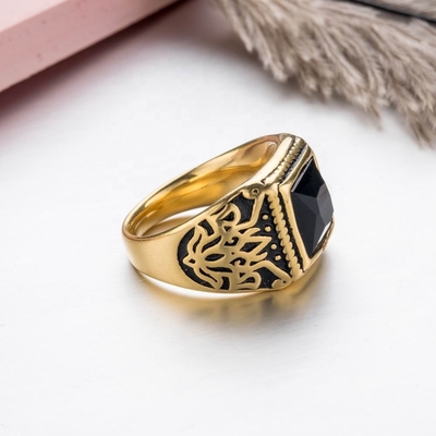 Jewelry Type Rings Stainless Steel Black Gemstone Ring for Men in Europe or America