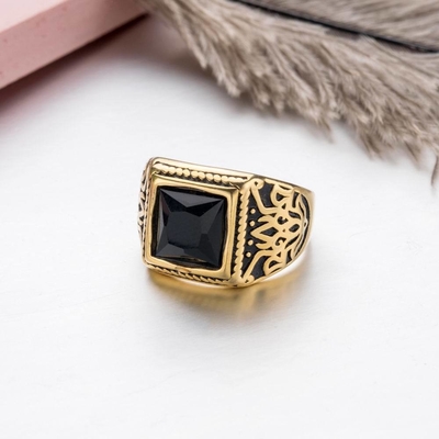 Jewelry Type Rings Stainless Steel Black Gemstone Ring for Men in Europe or America