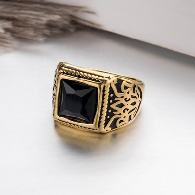 Jewelry Type Rings Stainless Steel Black Gemstone Ring for Men in Europe or America