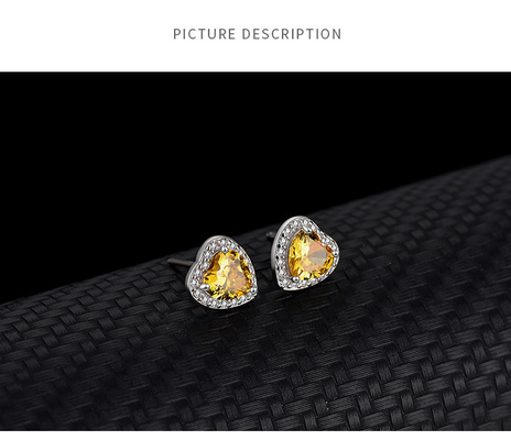 Europe and Japan Style S925 Sterling Silver Heart-Shaped Earrings with Yellow Diamond