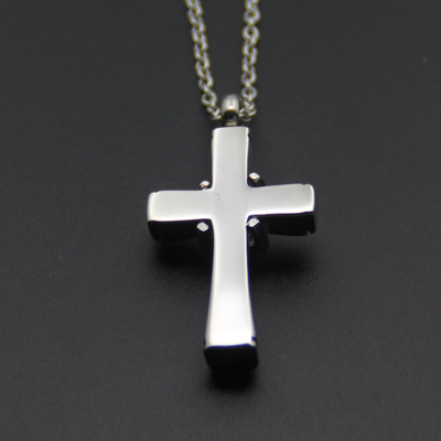 Flower Engraved Retro Cross Cremation Ashes Holder Necklace for Funeral Memorial