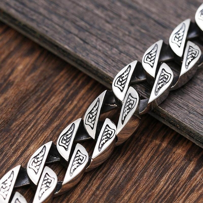 Ethnic Style S925 Sterling Silver Ring Buckle Bracelet for Men's Domineer Personality