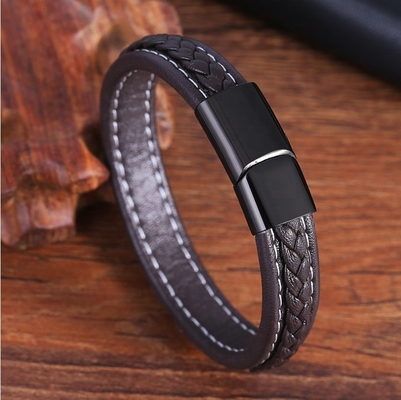 Stainless Steel Weave Leather Bracelet Unique Designs and More Layers for European Buyers