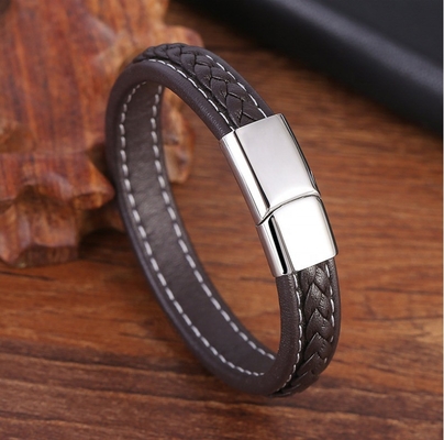 Stainless Steel Weave Leather Bracelet Unique Designs and More Layers for European Buyers