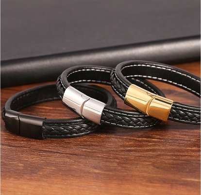 Stainless Steel Weave Leather Bracelet Unique Designs and More Layers for European Buyers