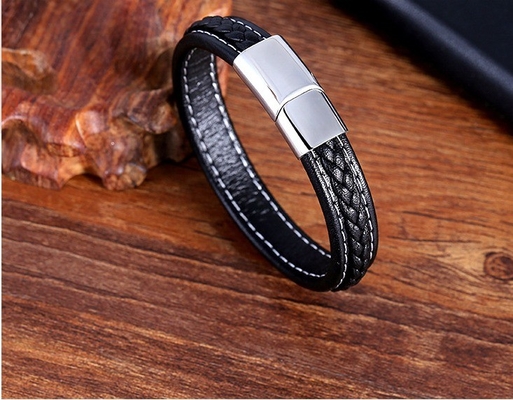 Stainless Steel Weave Leather Bracelet Unique Designs and More Layers for European Buyers