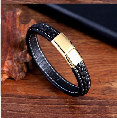 Stainless Steel Weave Leather Bracelet Unique Designs and More Layers for European Buyers