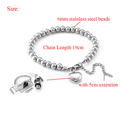 Urn Ashes Bracelet Stainless Steel Heart Charms Keepsake Bracelet for Women Girls