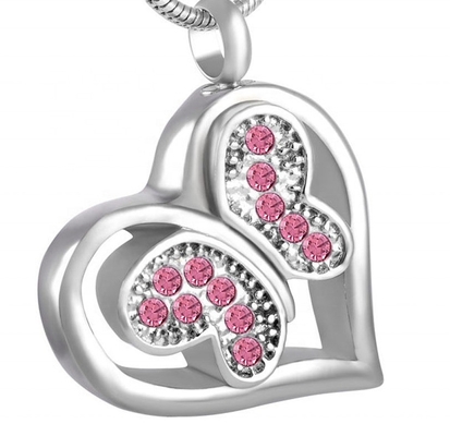Stainless Steel Butterfly Heart Cremation Ashes Urn Necklace for Women-Shape/Pattern