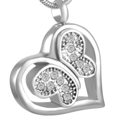 Stainless Steel Butterfly Heart Cremation Ashes Urn Necklace for Women-Shape/Pattern