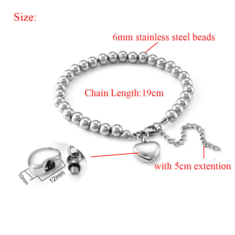 Urn Ashes Bracelet Stainless Steel Heart Charms Keepsake Bracelet for Women Girls