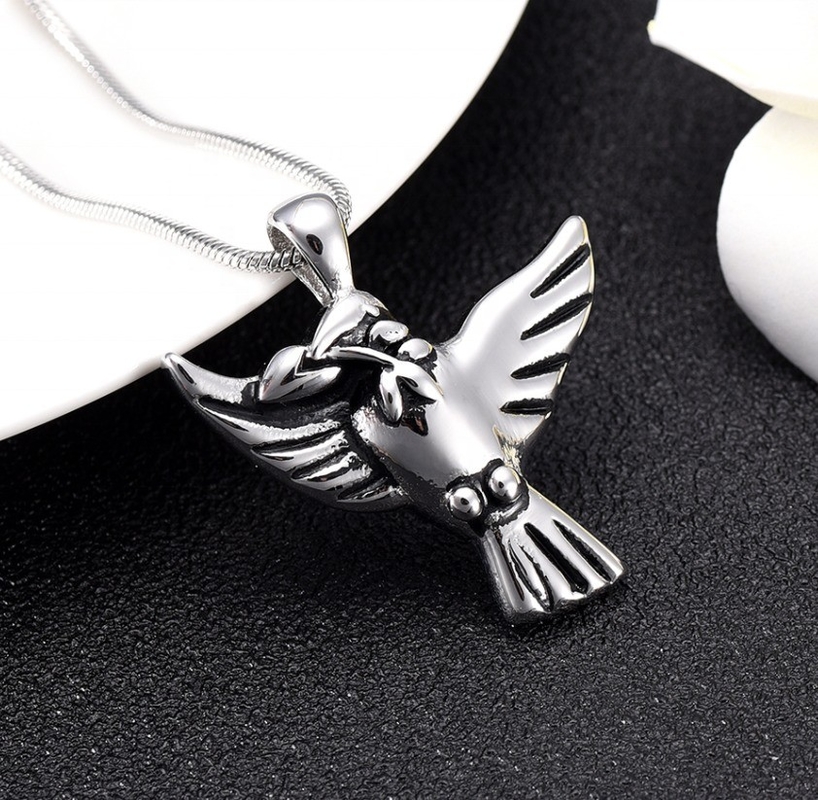 Stainless Steel Flying Bird Cremation Pendant for Ashes Forever Love Keepsake Necklace