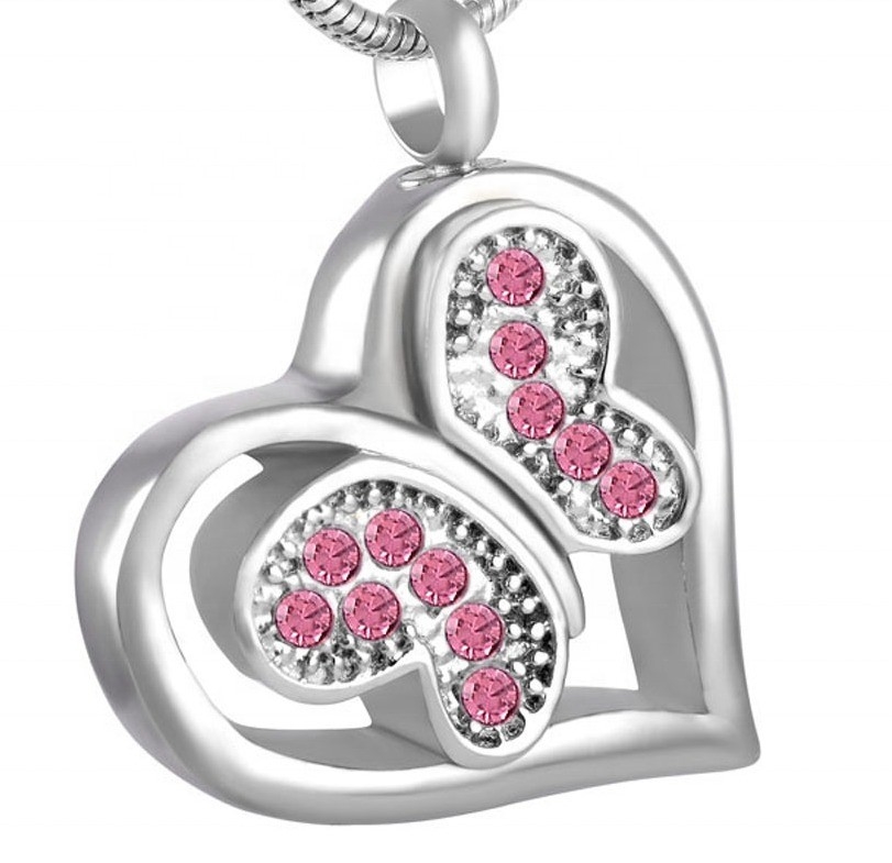 Stainless Steel Butterfly Heart Cremation Ashes Urn Necklace for Women-Shape/Pattern